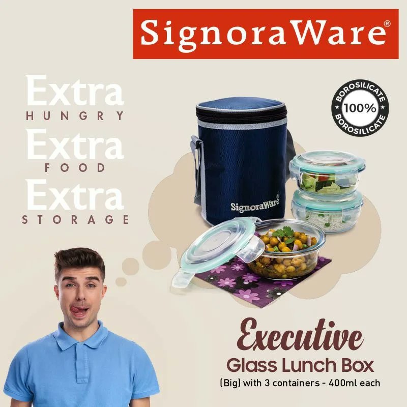 SignoraWare's tweet photo. For a quick bite or fulfilling meal switch to Executive Glass Lunch Box🥘🥘😋
#signoraware #executiveglasslunchbox #bigglasslunchbox #smallglasslunchbox #glasslunch #executiveglasslunch #lunchbox #glasscontainers #microwavesafe #plasticlids #easytocarry #dishwashersafe #handybag https://t.co/Nf8RIYvHfQ