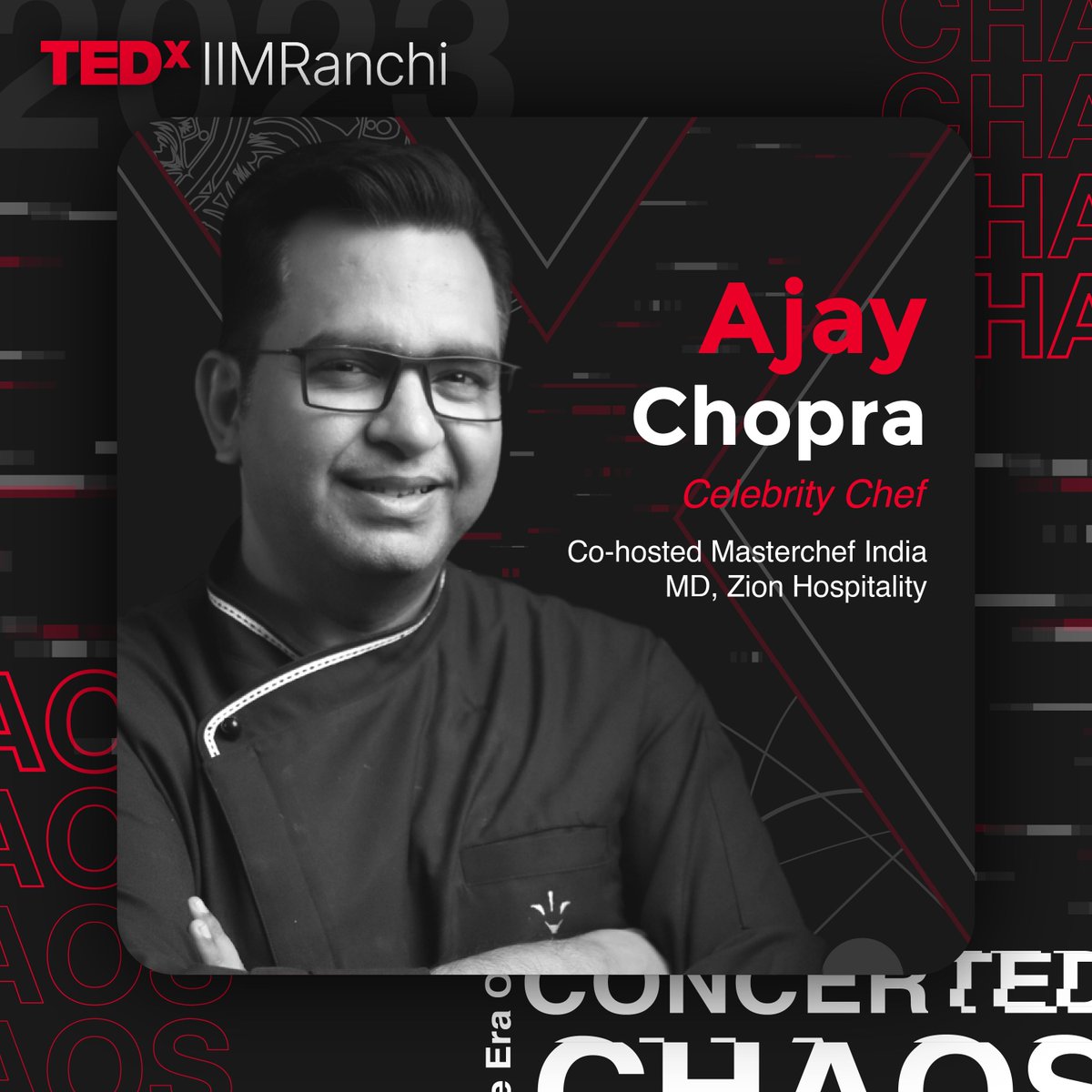 TEDxIIMRanchi's tweet photo. TEDxIIMRanchi warmly welcomes renowned Restauranteur and Chef Ajay Chopra for its 9th edition and enthusiastically awaits to hear his thoughts on ‘The Era of Concerted Chaos’.

#TEDxIIMRanchi #IIMRanchi #TheEraofConcertedChaos #IdeasWorthSharing https://t.co/vSgSp1Sjsg
