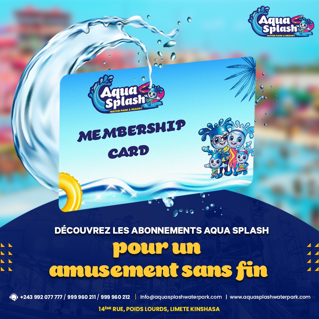 Accès Aquasplash en illimité 

Découvrez les abonnements Aqua Splash pour un amusement sans fin.

#parcaquatique #visitRdcongo #resort #africanbeauty #meilleuredestination #restauration #hotel #détente #RDC #hebergement #loisir #kinshasa #vistCongo #aquaSplash #drc #theplacetobe