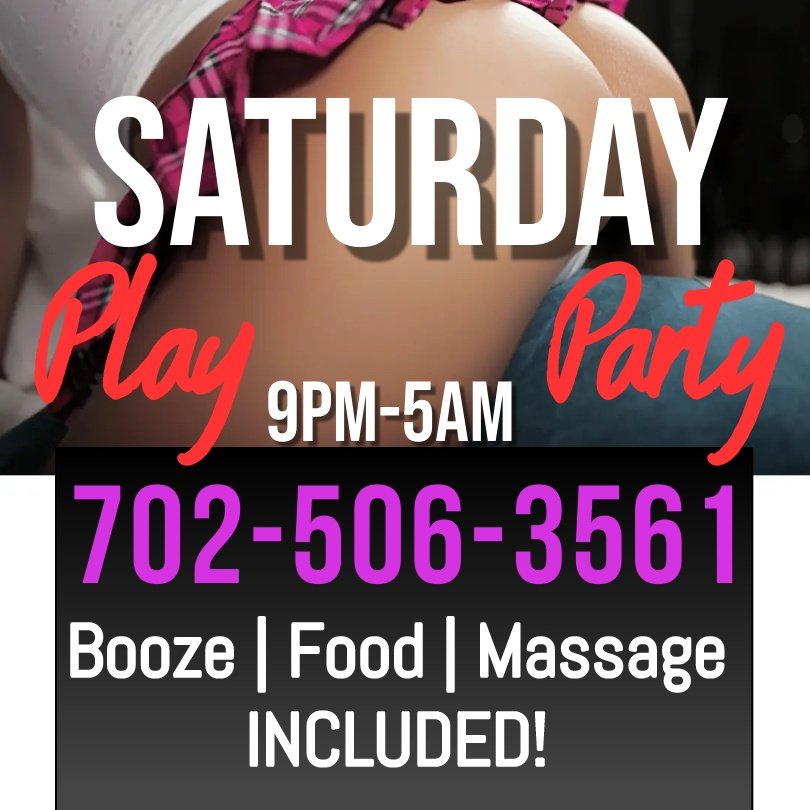Plz ReTweet
Join Us 
#Saturday  
9pm-5am 
#PLAY #PARTY  702-506-3561
#BOOZE #FOOD  #MASSAGE INCLUDED!
#SINGLES
#kink
#coupleswapping
#lasvegas
#dance
#music  
#karaoke 
#420friendly 
#meetngreet
#swinger 
#lifestyle 
#LGBTQ
