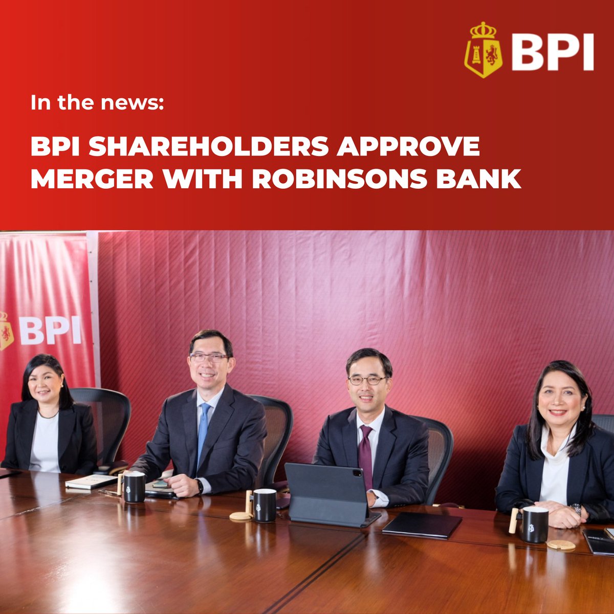 TalktoBPI's tweet photo. #BPIIntheNews: It’s official: #BPI’s shareholders have given their go signal to the BPI-#RobinsonsBank merger, eyed to take effect on Jan 1, 2024! https://t.co/LFtgpjbpAm