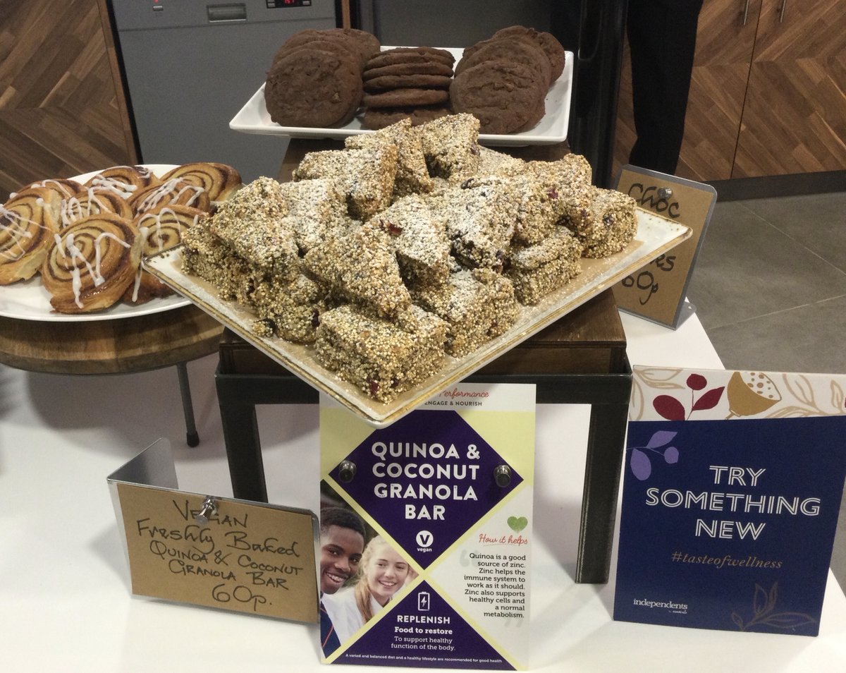 EmanuelSchFood's tweet image. Try Something New in the 6th Form Cafe today.  Freshly baked Quinoa &amp;amp; Coconut Granola Bar - a delicious chewy, crunchy treat. #PoweringPerformance #Veganuary2023 #Replenish @Emanuel_School @natdavies1973 @IndiesSodexo