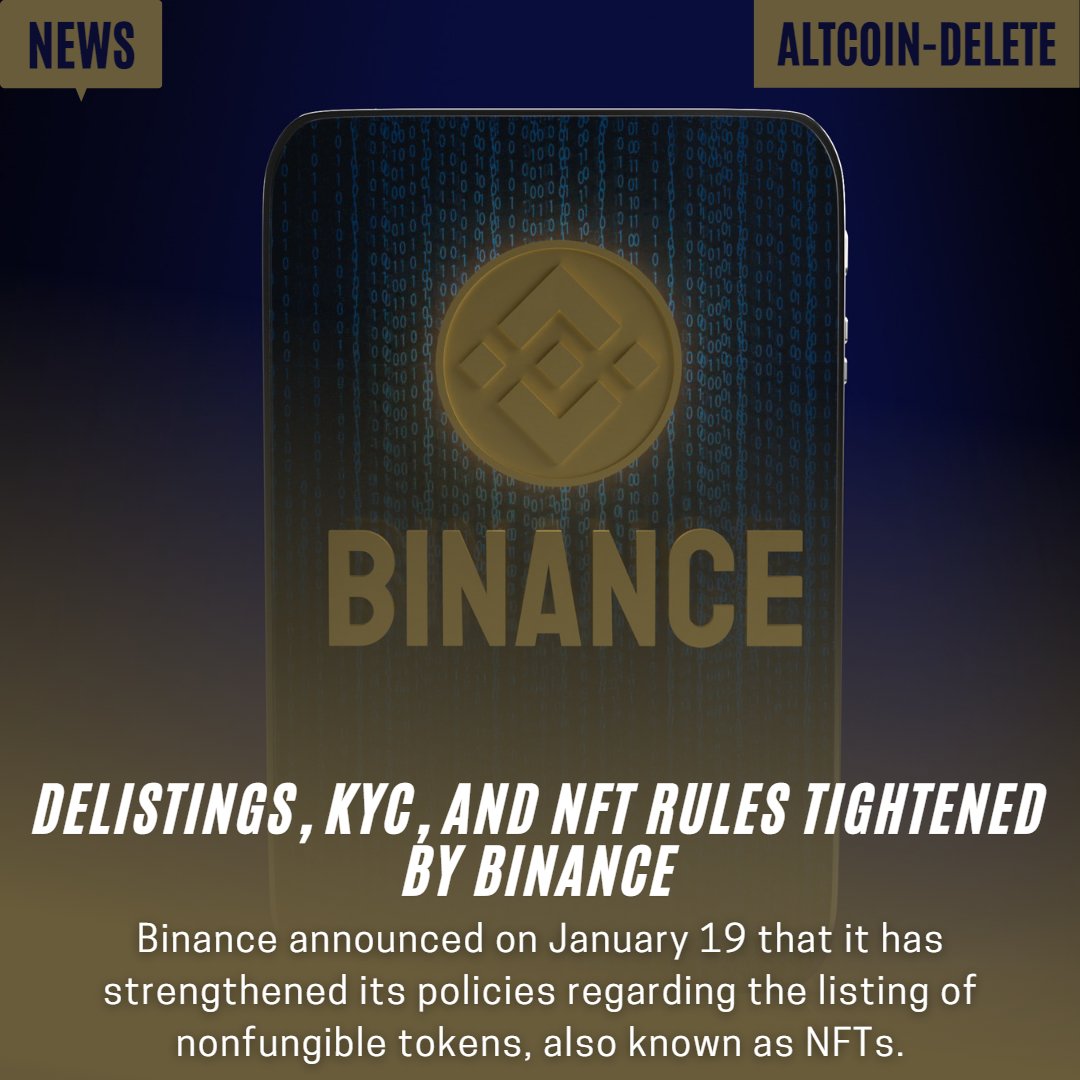 AltcoinDelete's tweet photo. Delistings, KYC, And NFT Rules Tightened By Binance

IG:altcoindelete

Follow For More Daily Updates on Everything Crypto &amp; NFT!

#Binance 
#BinancePay 
#BinanceNFT 
#NFT 
#NFTCommmunity 
#nftsale 
#blockchain  
#BinanceBuild 
#BinanceSmartChain 
https://t.co/hSe62eStIM https://t.co/hKNxwddJIo
