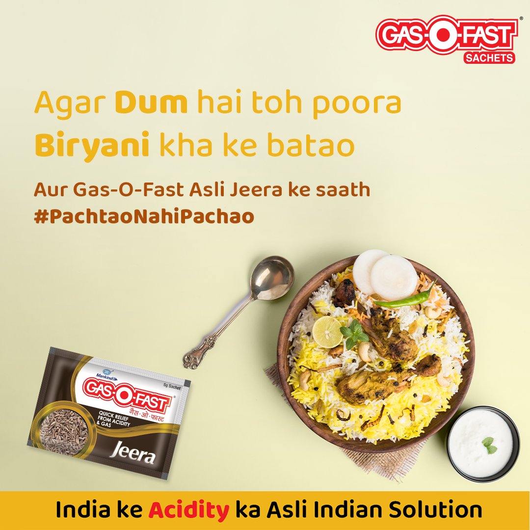 GasOFast's tweet photo. Ab khaane ka har challenge hoga easy with Gas-O-Fast Asli Jeera’s acidity remedy.
#IndiaKeAcidityKaAsliIndianSolution
#GasOFast #Acidity #Gas #Indigestion #Jeera #AsliJeera #AcidityRelief #PachtaoNahiPachao https://t.co/NiB4CYqqxm