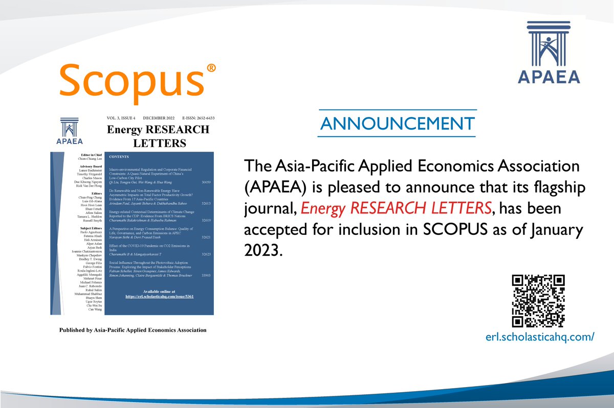 APAEAofficial's tweet photo. 📢 IMPORTANT ANNOUNCEMENT ❗

𝑬𝒏𝒆𝒓𝒈𝒚 𝑹𝑬𝑺𝑬𝑨𝑹𝑪𝑯 𝑳𝑬𝑻𝑻𝑬𝑹𝑺 has been accepted for inclusion in SCOPUS as of January 2023.

#ERL #APAEA https://t.co/QZaMyPZtZl