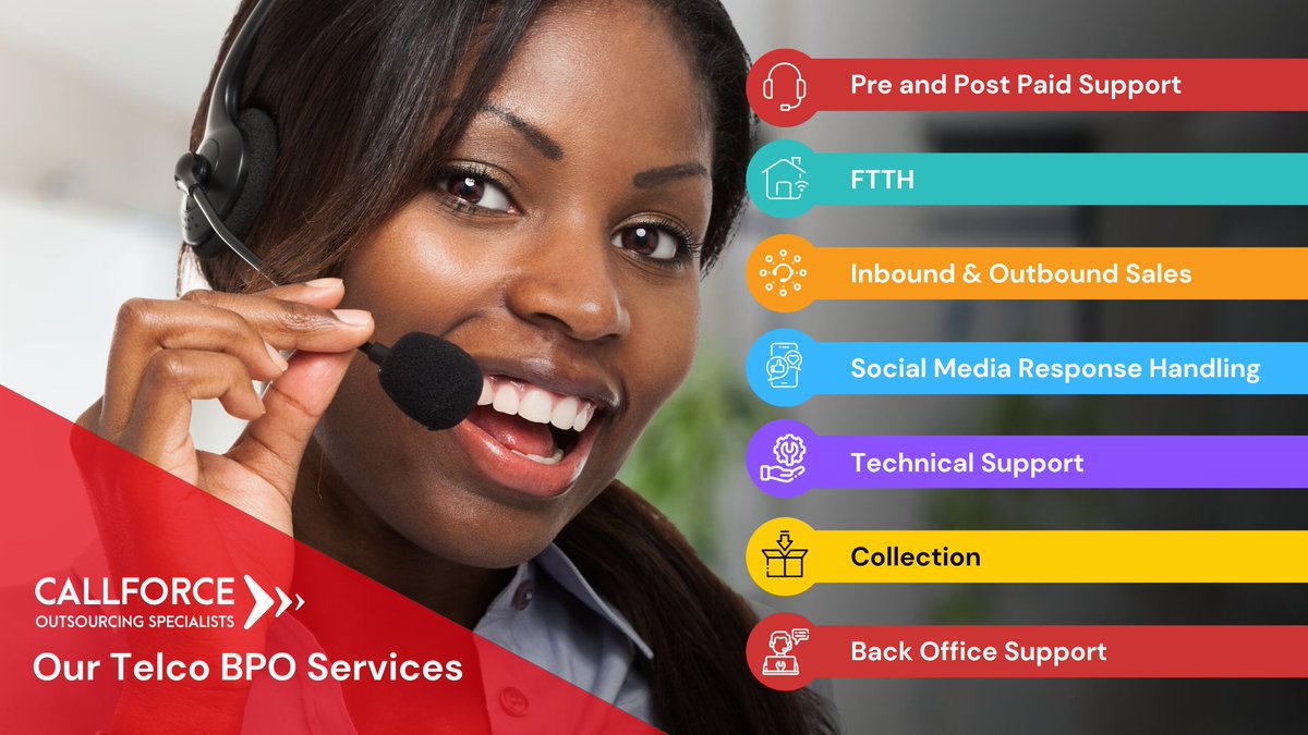 CallForceDirect's tweet image. We design and implement contact centre and BPO solutions that deliver the ultimate customer experience through a customised and flexible model that drives efficiencies.

ow.ly/YQvP50Mum5Z

#BPO #strategy #callforce