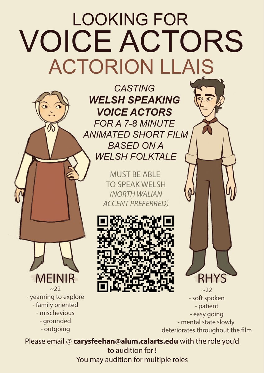 caryshaus_'s tweet photo. Shwmae, Welsh twitter! 🏴
I am looking for Welsh speaking voice actors for my final uni short film- no experience required! Please feel free to share this around in any form.
Email @ carysfeehan@alum.calarts.edu for more information.
Diolch! <3
#welshanimation #welshfilm https://t.co/FlCv67ipVc
