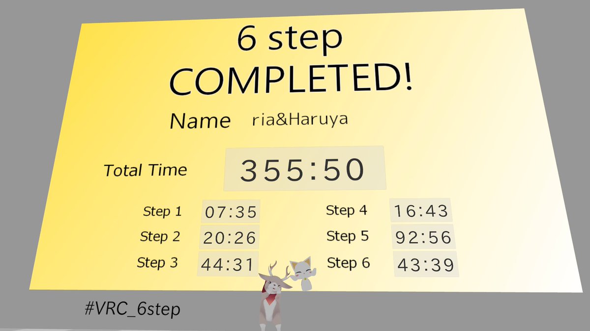 ria36324709's tweet photo. World: 謎解きワールド「6 step」

なかなか頭を悩ませる問題もあったけど無事クリア!
٩(๑>∀<๑)۶

お昼休憩を挟んだのでタイムが偉いことになってる🤣
(実際には-2時間くらいw)

じっくりガッツリプレイするワールドです👍

 #VRC  #VRChat_world紹介  #VRChat  #VRC_6step https://t.co/Cp5HJvCNn6