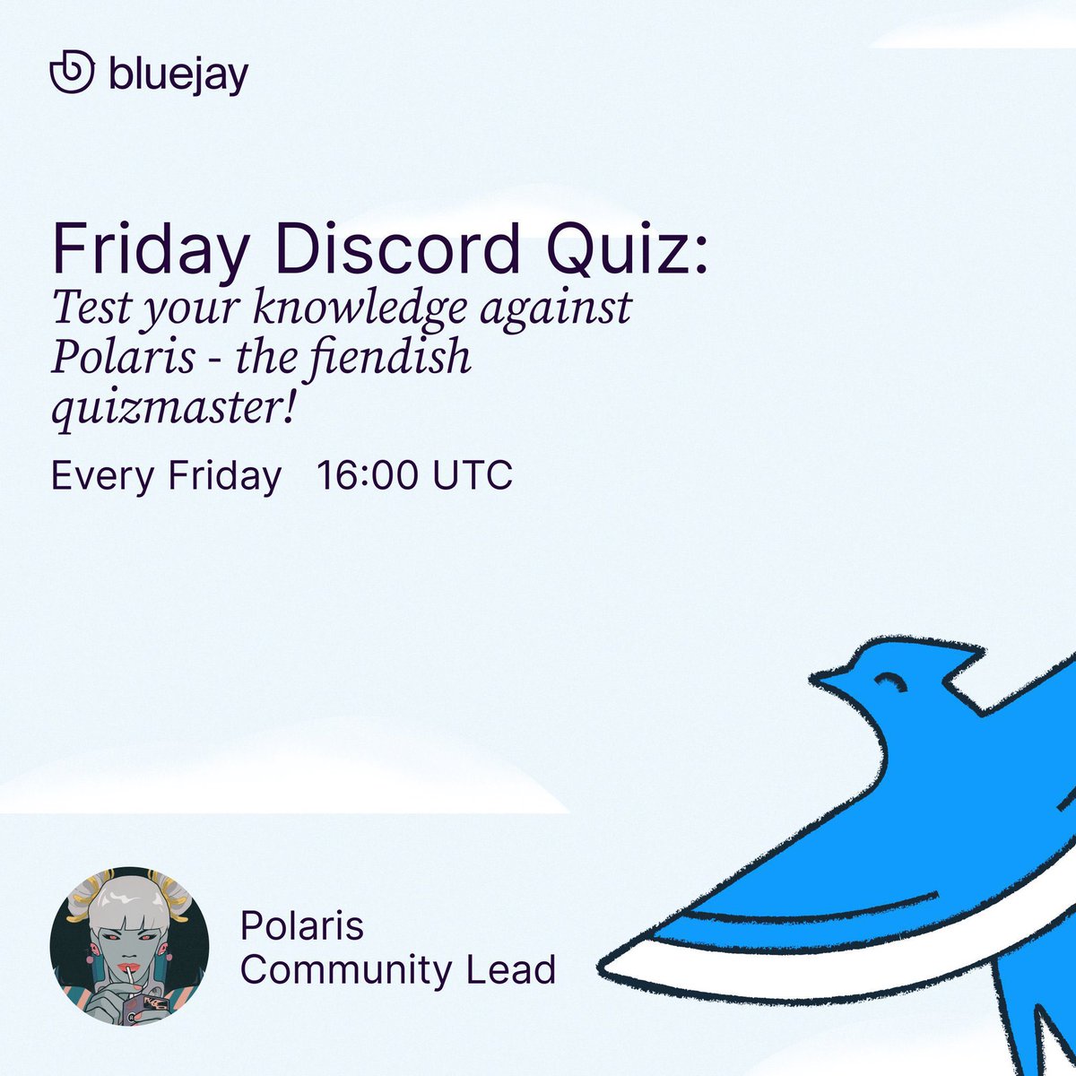 BluejayFinance's tweet image. It’s Friday quiz time ⏰

5 $BLU up for grabs 🤑 

To qualify:
Join our discord and attend the quiz🫡

LFG🔥

discord.gg/c8xhbvHq
