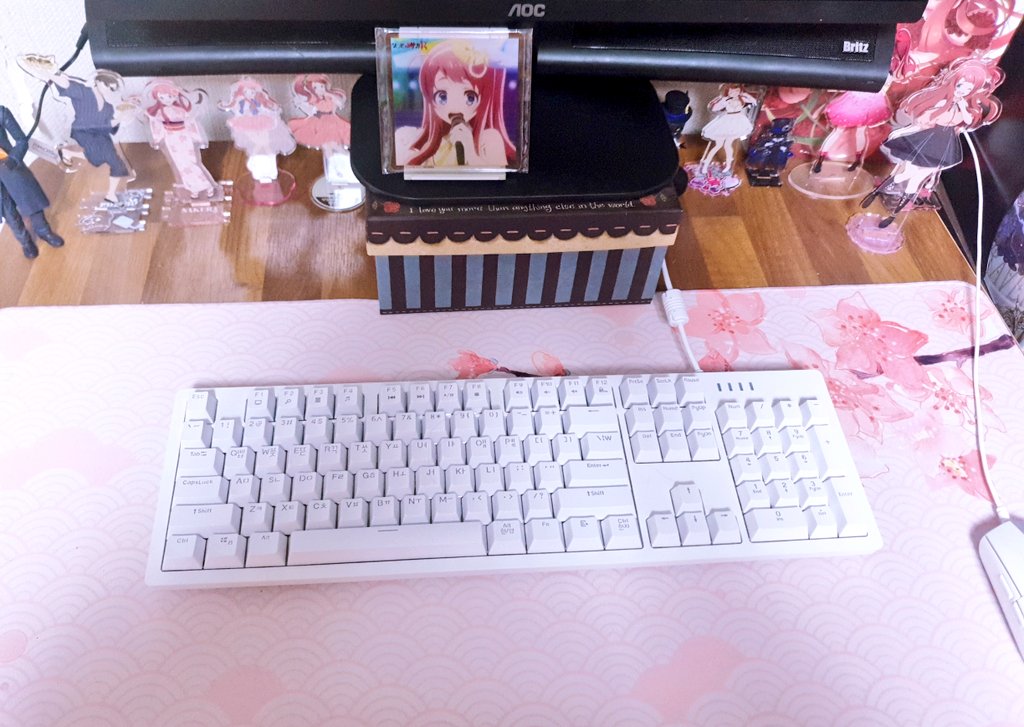 さくらちゃんをモチーフにしたマットとライブのグッズが遂に届いた...嬉しい可愛い😭✊✊💕(左の壁紙は猫の仕業です) 