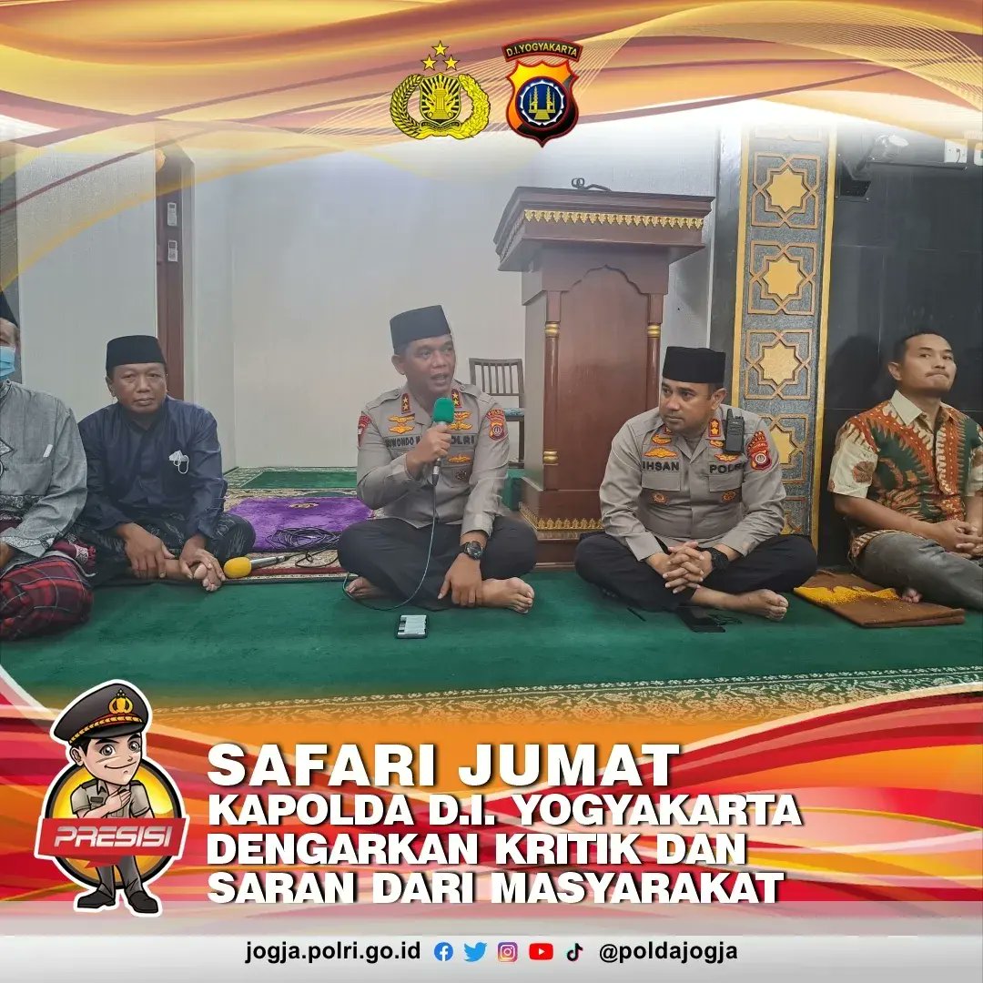 jogja.polri.go.id -Humas, Polda DIY dalam menjalin silaturahmi dan komunikasi dengan masyarakat, telah mencanangkan program Safari Jumat.