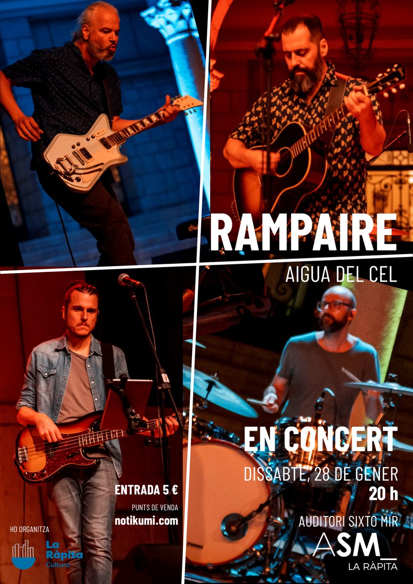 Ep, que el dissabte 28 de gener tenim concert a l'#AuditoriSixtoMir!

Us compartim l'enllaç per a comprar-ne les entrades numerades: notikumi.com/2023/1/28/conc… 

#CulturaRàpita23 

<a href="/ajlarapita/">Ajuntament de la Ràpita</a> <a href="/Surtdecasa/">Surtdecasa</a> <a href="/rampairemusic/">Rampaire</a> <a href="/BiblioRapita/">Biblioteca La Ràpita</a> <a href="/insalfacs/">INS ELS ALFACS</a>