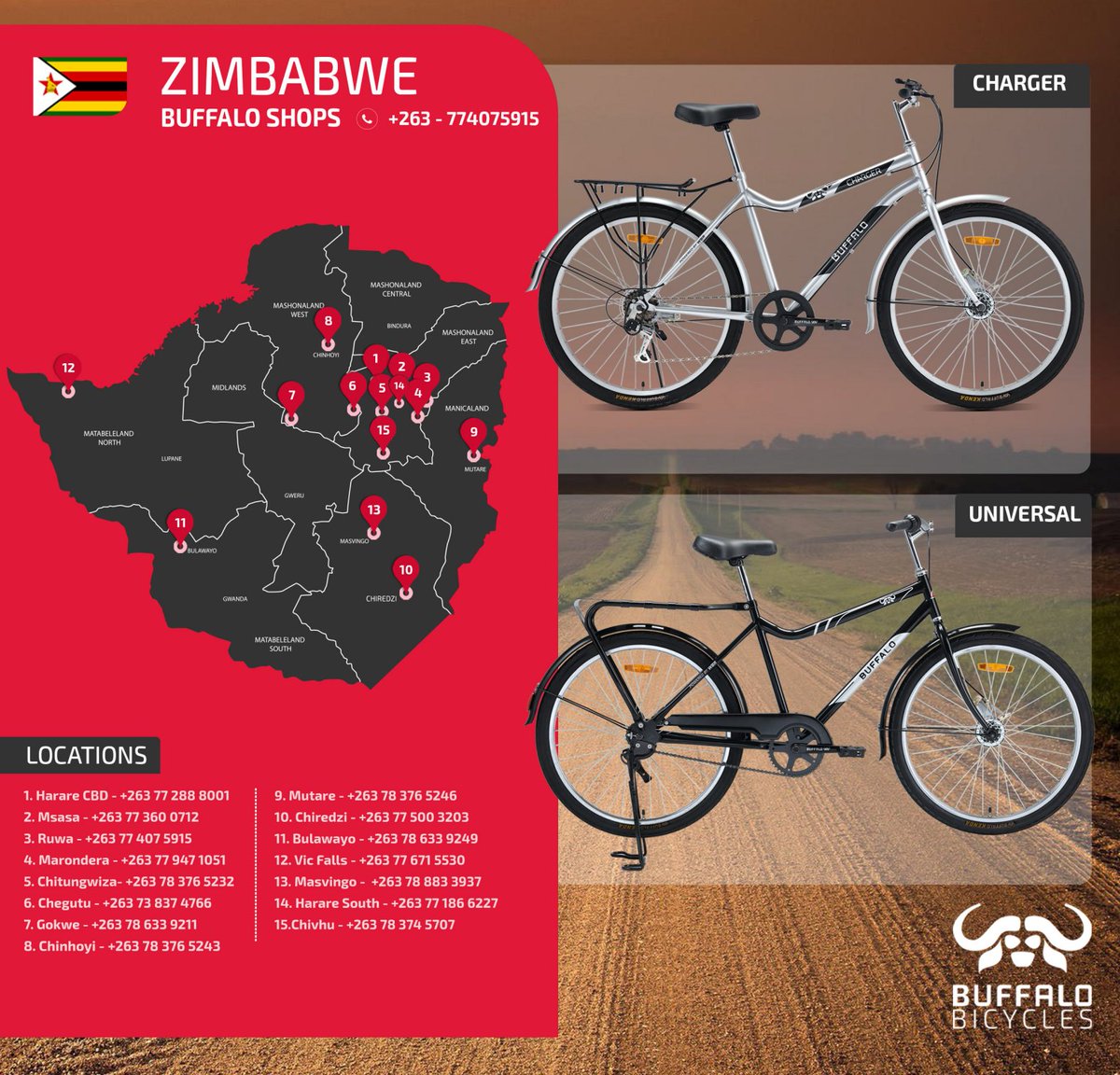 @PowerOfBicycles Zimbabwe  Buffalo Bicycles Shops
#bicycle #changeacommunity #highterrain #powerofbicycles #changewhatspossible   #ChangeWhatYouCan #gamechanger #twowheels #powertotransformlife #bicyclesandfreedom #buynow