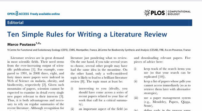 research_nada's tweet photo. ورقة علمية رائعة ومهمة تعرض 10 قواعد بسيطة لكتابة ال Literature review (مراجعة #الدراسات_السابقة، الإطار النظري، متن البحث، الخ). 

الورقة
https://t.co/CXwSrnp4IM

 #البحث_العلمي https://t.co/fzHvpDOzEb
