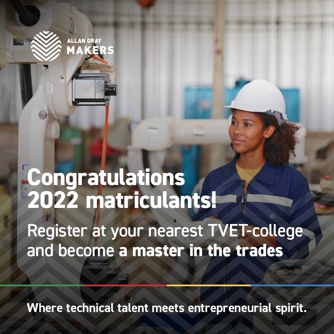 Congratulations to all of our matriculants in the class of 2022!🎉 South Africa has a huge need for skilled artisans and by registering for a TVET qualification, you can make a real impact in your community. 🇿🇦

#Matric2022 #MatricResults #PassedMatric #TVETCollege #NextChapter