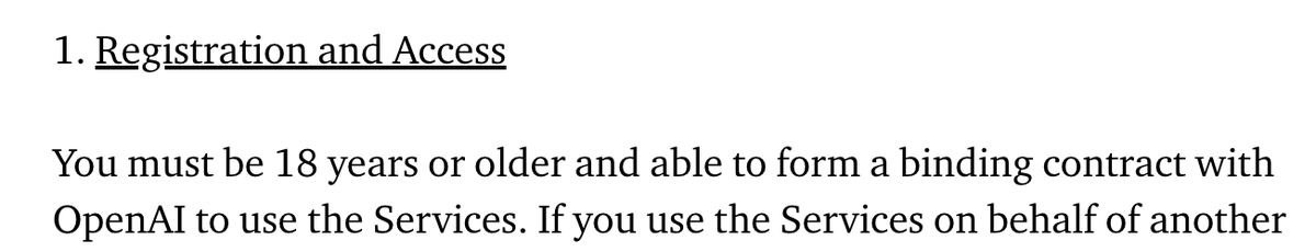 Public Service Announcement: I'm seeing a lot of resources and ideas that suggest <18yo students are using ChatGPT as part of a lesson. I fully support this when the appropriate tools are available, but currently OpenAI's terms of service are very clear that users must be 18+