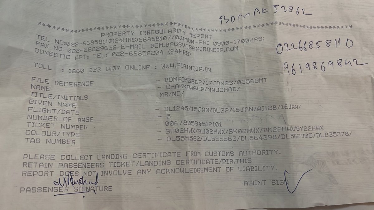 Kindly help my friend @airindiain ! She landed in Mumbai after a flight via UK &amp; luggage is nowhere to be found. 4 pieces of her luggage are missing! #MissingLuggage #TerribleCustomerService #AIflight"

<a href="/JM_Scindia/">Jyotiraditya M. Scindia</a> 
@airindiain 
PIR  : BOMAI53862 
<a href="/TataCompanies/">Tata Group</a>  please help.