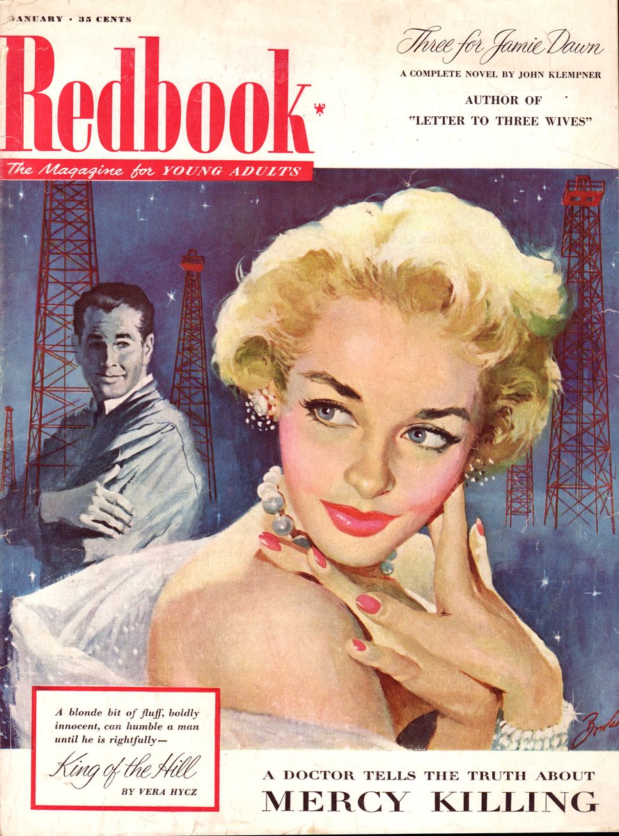 LRonLacy's tweet photo. Cover of *Redbook - The Magazine for Young Adults*, January 1954.
#illustration #illustrationart #illustrationartists #JoeBowler #oilwells #oilderricks #oilfield https://t.co/lKdWnB9aLq
