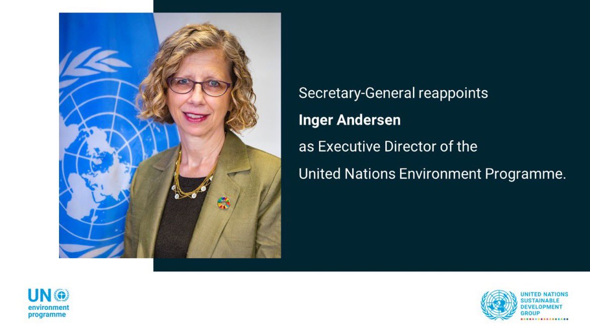 Pricxl's tweet photo. Congratulations @andersen_inger for
2nd term Working #ForPeopleForPlanet and #ForGlobalGoals
.
@UN Secretary-General has reappointed Inger Andersen as Executive Director of the @UNEP
after consultation with Member States. @antonioguterres https://t.co/o3dk6ne7o1