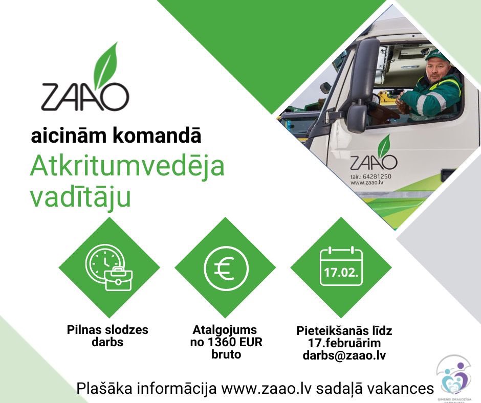🙌🏻 Jauns gads, jauns piedāvājums!

🔍 Meklējam autovadītāju (C kategorija; 95 kods), kam piemīt prasmes rīkoties ārkārtas situācijās, labas tehniskās zināšanas, komunikācijas un organizatoriskās prasmes.
Plašāka informācija par vakanci ➡️ ej.uz/vakance_autova…