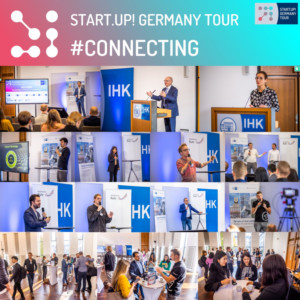 This was the Start.up! Germany Tour 2022! #CONNECTING (4/5). The REVERSE PITCH in Dortmund was the first on-site experience  where our startups could follow 8 interesting pitches by our local companies from NRW. After the pitches the 16 finalists got into networking.