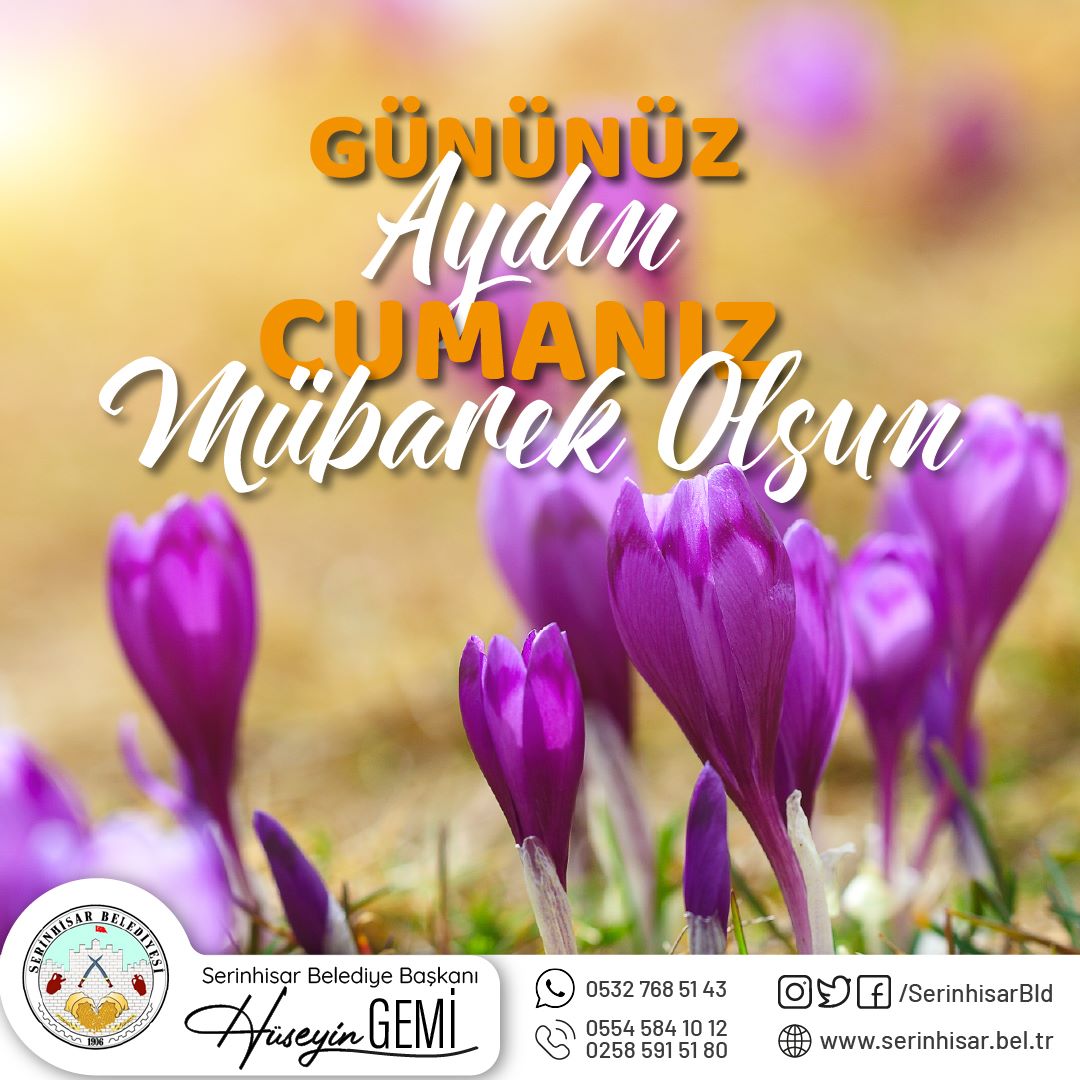 İşlerimizden bereket, hanelerimizden huzur ve sağlık eksik olmasın. Günümüz Aydın Cumamız Mübarek Olsun.
#HayırlıCumalar

Hüseyin GEMİ
T.C. Serinhisar Belediye Başkanı