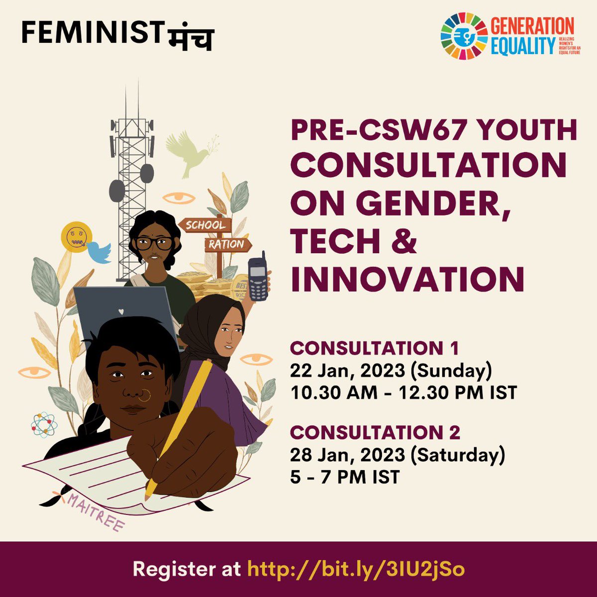 maitreemuz's tweet photo. 📣 As global leaders meet at the @UN in March to discuss #GenderEquality &amp; #technology, what are the actions you want to see at global &amp; regional level?

@FeministManch invites #youth in India to share their experiences with #tech for input into #CSW67

🔗 https://t.co/Jpfw1n47r0 https://t.co/BWtXOqsJ66