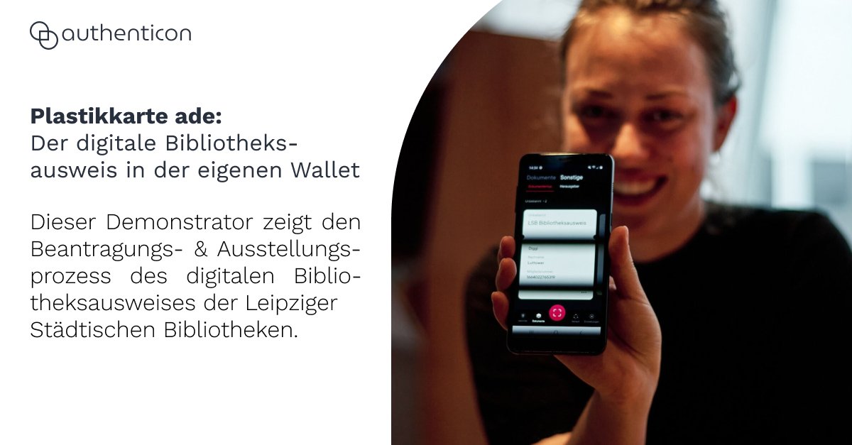 authenticondd's tweet photo. Ein Vertreter der Stadt #Leipzig zeigt auf der #authenticon den digitalen Bibliotheksausweis der Städtischen Bibliotheken. Einmal in der Wallet abgelegt, kann dieser zur Medienausleihe vor Ort genutzt werden oder als Authentifizierung im Online-Konto der Bibliothek dienen. #event https://t.co/oT9dXte1v8