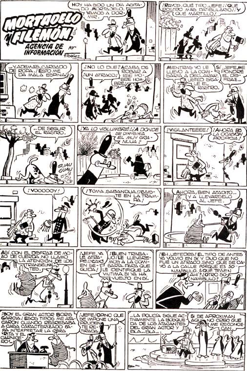 alvaropons's tweet photo. Un 20 de enero de la 1958 (día arriba, día abajo) aparecía en el Pulgarcito n⁰1394 la primera página de Mortadelo y Filemón, una serie destinada a cambiar el rumbo del cómic español en los 60 y 70 https://t.co/kb9BbdKetf