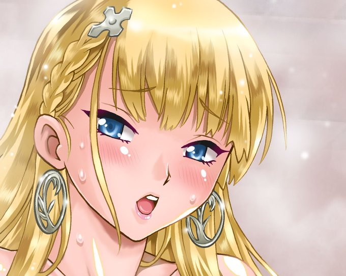 購入特典のタペストリーイラストできた。前回のビレナがおとなし目だったので聖女様はエロッエロにしました。 