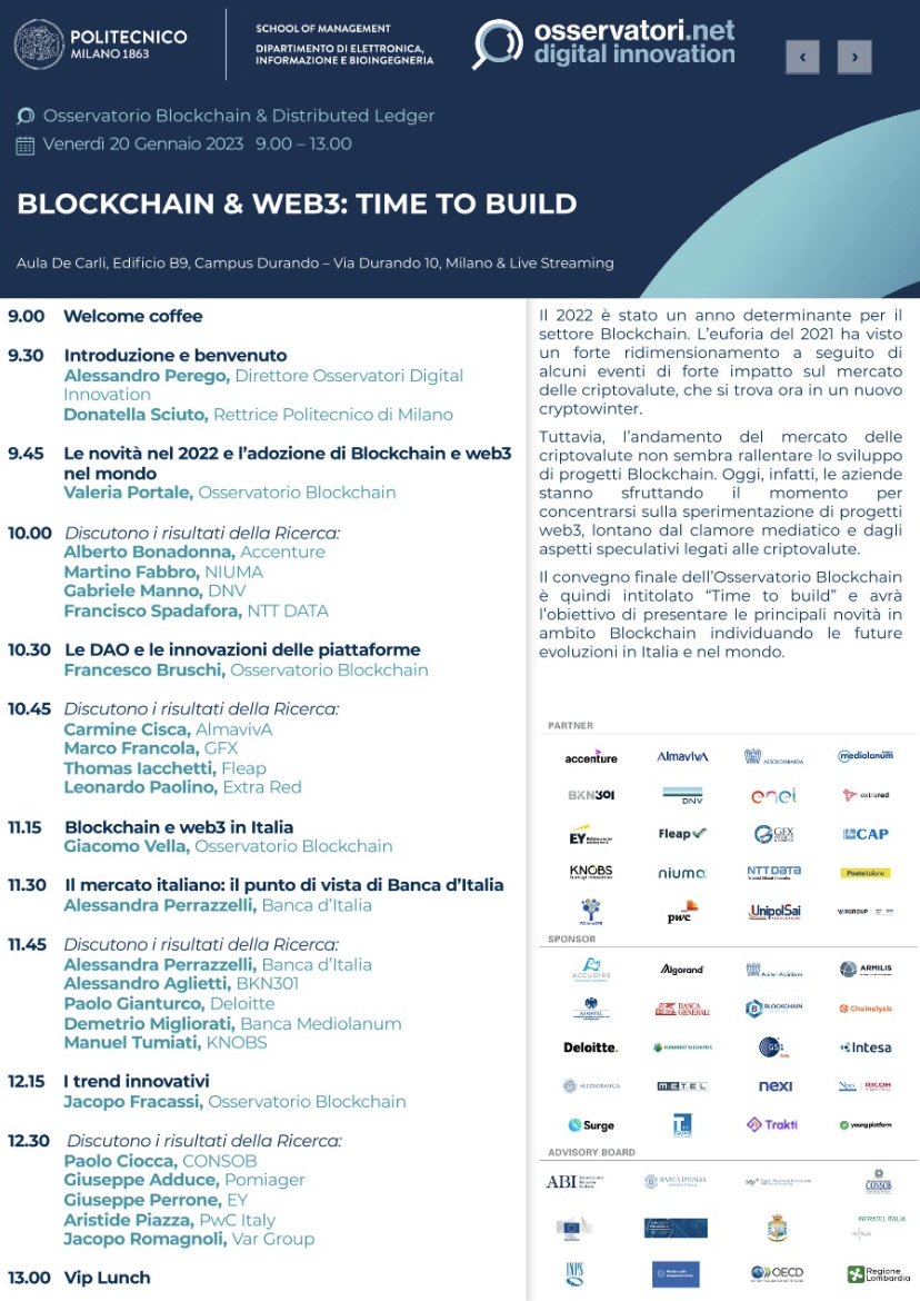 Osserv_Digital's tweet photo. Al via alle 9:30 il convegno #blockchain  &amp; Web3: Time to build". Accedi o iscriviti per seguire la diretta streaming: https://t.co/WWUSxvNEG8 #ossblockchain23 https://t.co/e9kG4TUAPV