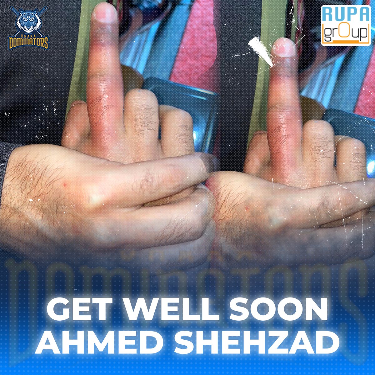 DominatorsDhaka's tweet photo. Praying for @iamAhmadshahzad's speedy recovery 
Get well soon champ 💪🏻
#dhakadominators #bpl2023 #letsdominate #AhmedShehzad https://t.co/HEpOS43qoa