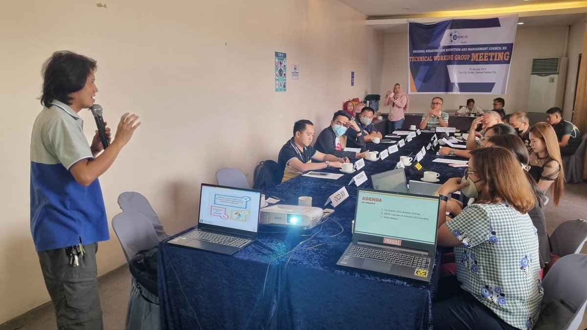 CivilDefenseR12's tweet photo. LOOK: Office of Civil Defense (OCD) Region XII headed by our Regional Director Raylindo S. Aniñon initiates the conduct of Regional Disaster Risk Reduction and Management Council (RDRRMC) XII -  TWG Meeting on January 20, 2023 at Sun City Suites, General Santos City. https://t.co/NT0Yv6nSrU