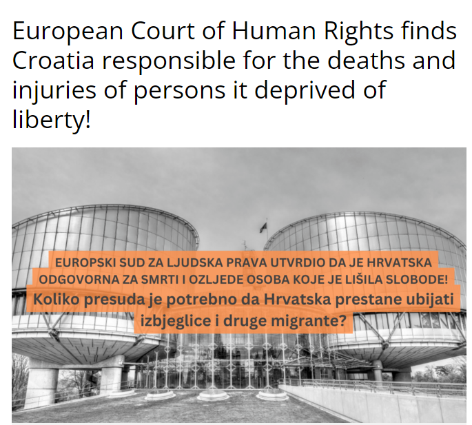 benzderpiraat's tweet photo. ECtHR Judgement: #Croatia is violating rights of #refugees. It brought a tiny fragment of justice to the three deceased persons and one seriously injured in the police station and under the authority of the border police, and whose right to life Croatia violated. https://t.co/fSkTZST2W5