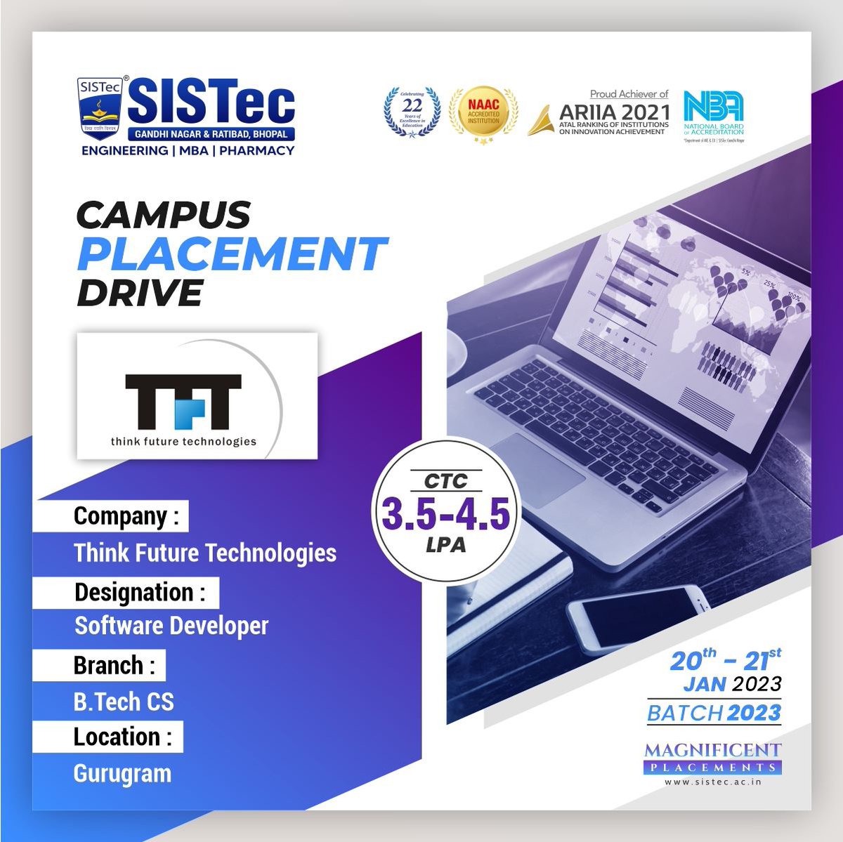 SISTecRatibad's tweet image. Campus #PlacementDrive Alert🎯🚨

Company: #ThinkFutureTechnologies
Date: 20th &amp;amp; 21st January 2023
Branch: B.Tech - CSE (Batch 2023)
Designation: #SoftwareDeveloper
Package: 3.5-4.5 LPA
Location: Gurugram

🌐 Website: sistecr.ac.in