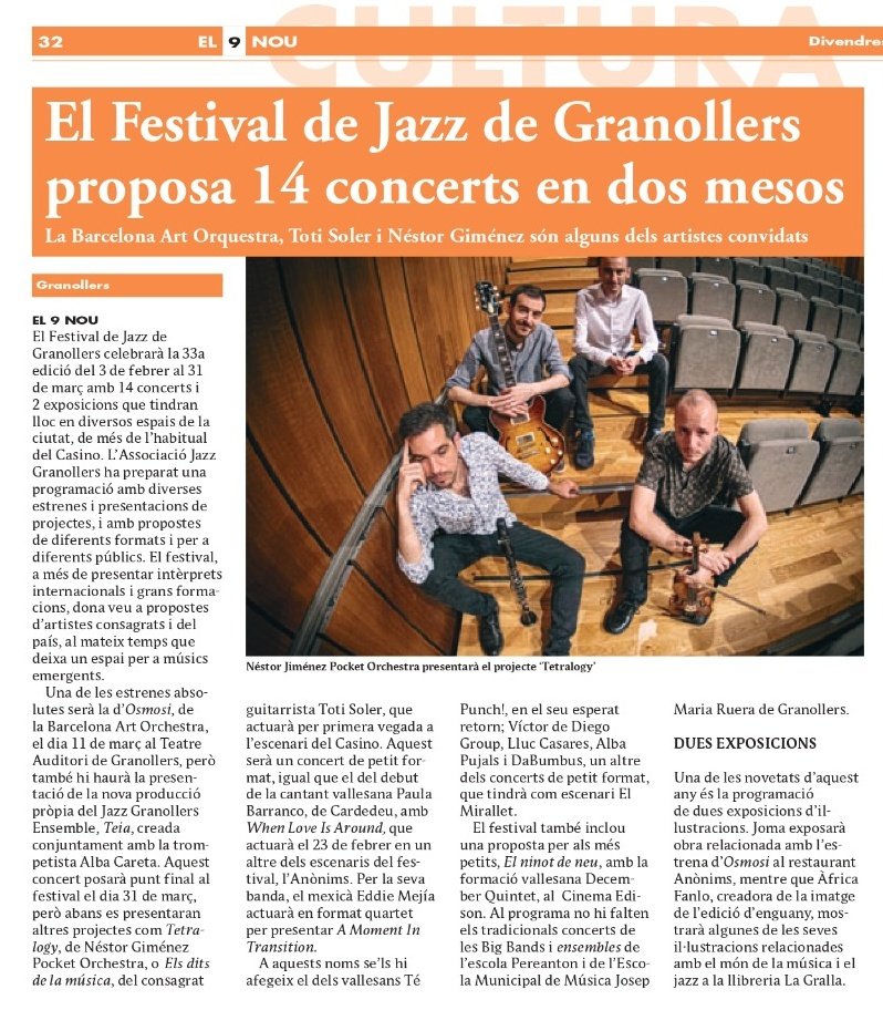 jazzgranollers's tweet photo. Avui, @el9nou_vor dedica un espai a parlar de la programació del #33Festival de #Jazz de #Granollers. Vols fer-hi una ullada? 👇 https://t.co/fgUfTSPsx4