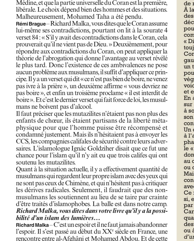 DamienRieu's tweet image. “L’islamisme est un islam impatient, et l’islam un islamisme patient.” 
Le lucide Rémi Brague tente de sauver Malka de sa naïveté dans les pages du @FigaroMagazine_.