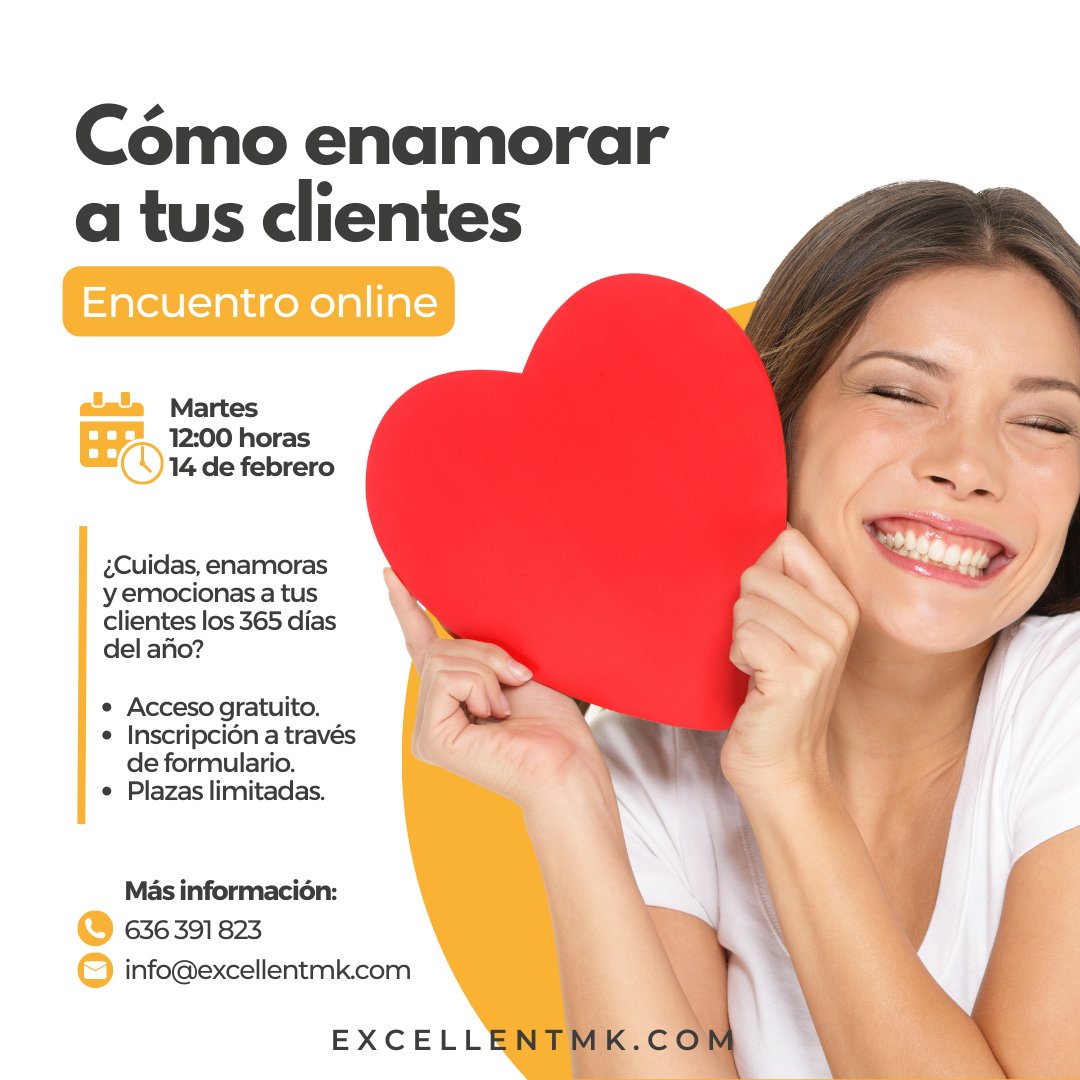 ExcellentMk's tweet image. El 14 de febrero tenemos una cita ❤️ Sí, si trabajas en tu día a día directamente con tus clientes y/o quieres mejorar la atención al cliente dentro de tu empresa, este encuentro es para ti ✔️ ¡Inscríbete aquí! docs.google.com/forms/d/e/1FAI… #clientes #atencionacliente