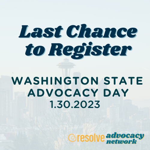 resolveorg's tweet photo. Today is your last chance to register for the WA State Advocacy Day. It is a FREE event, and you can help the WA State Building Families Act become law. Share your story w/ members of the WA Legislature. The cut off tonight at 10:00 PM PT.  Register here ➡️https://t.co/7uYO6fj3h0 https://t.co/OTUWNNmFiy