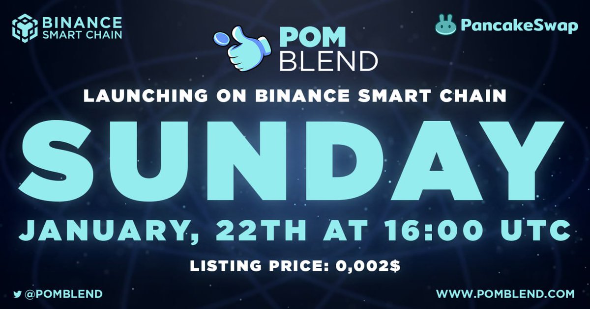 The time of sending tokens is over, the migration to #BSC is starting now. Stay tuned for the launching on Pancakeswap this Sunday, January 22th at 16:00 UTC. Listing price will be 0,002$. 🔥 ‼️ PLEASE DO NOT TRADE ON POMSWAP ANYMORE. The POM liquidity will be added to BSC.