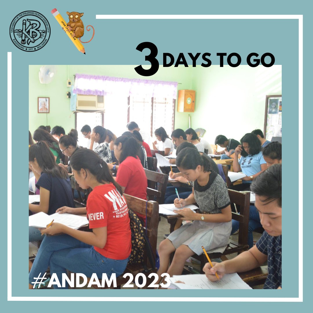 upkbdiliman's tweet photo. [UPKB ANDAM PRE-REGISTRATION]

Time is running out! 

Only 3 days left to pre-register for ANDAM 2023, a program designed to prepare you for UPCAT 2023. Don't miss this chance to join as a Grade 12 student of AY 2023-2024! (Grade 11 students of AY 2022-2023). https://t.co/Gr9FYKblsB