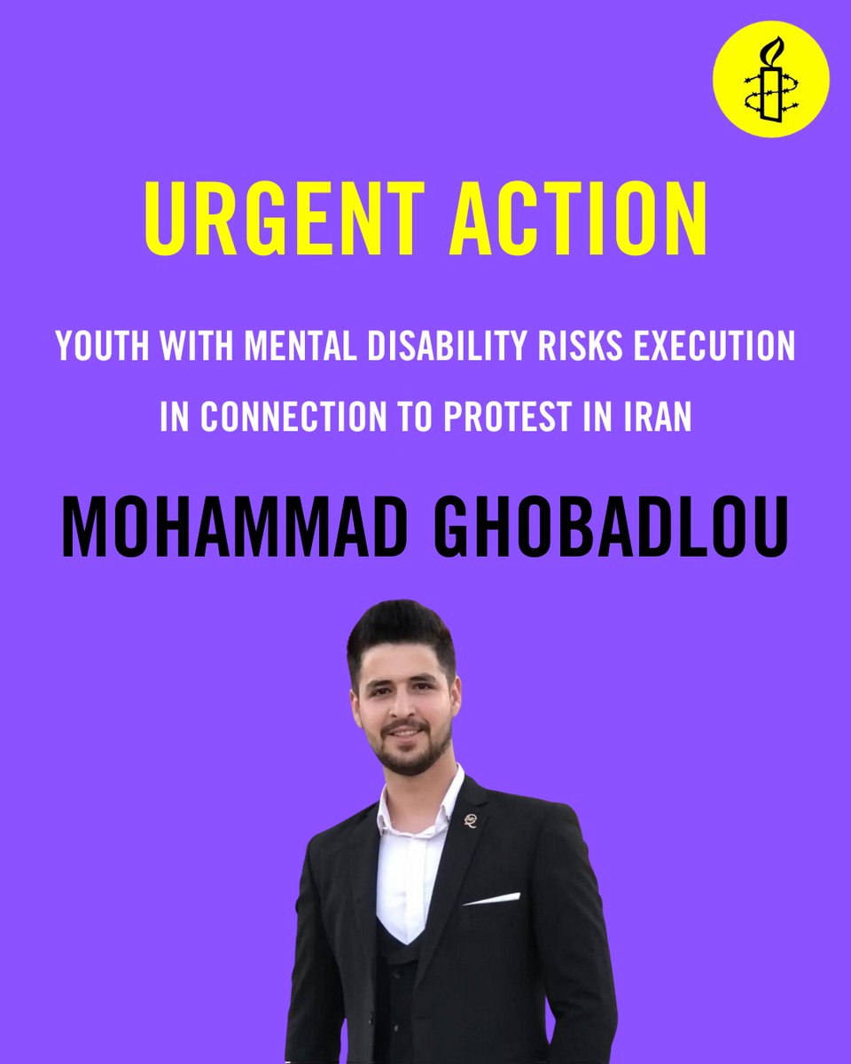 Mohammad Ghobadlou is at risk of execution in connection to protests in Iran following unfair trials, marred by torture-tainted “confessions” &amp; failure of rigorous mental health assessments despite concerns over his mental capacity to exercise judgement.  
amnesty.org/en/documents/m…