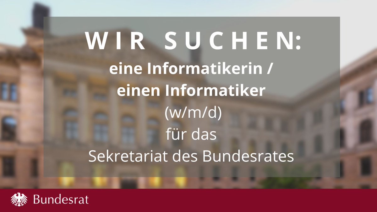 bundesrat's tweet image. 📢 Wir suchen am Dienstort #Berlin zum nächstmöglichen Zeitpunkt &amp;amp; dauerhaft eine #INFORMATIKERIN oder einen #INFORMATIKER (m/w/d).  
👉Was wir bieten &amp;amp; erwarten: bundesrat.de/SharedDocs/ste… 
#stellenangebot  #Jobs #Karriere
