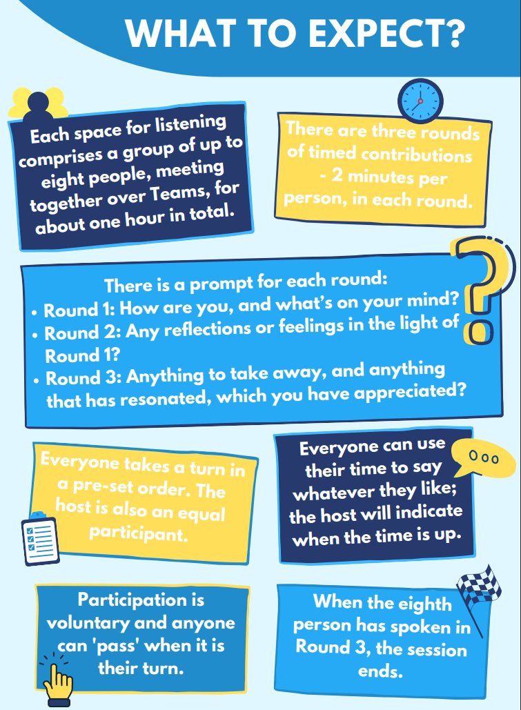 GrampianWeCare's tweet image. #SpacesForListening sessions are open to all. Curious to know more? Please do get in touch. Already a fan? Please help spread the word and welcome others 
@CclNhs @NHSGEqualities @VBRPGrampian
@DrGrays_Elgin @NHSG_Domestic @NHSG_PEFs @NHSG_Facilities @ShireNurses #GrampianWeCare