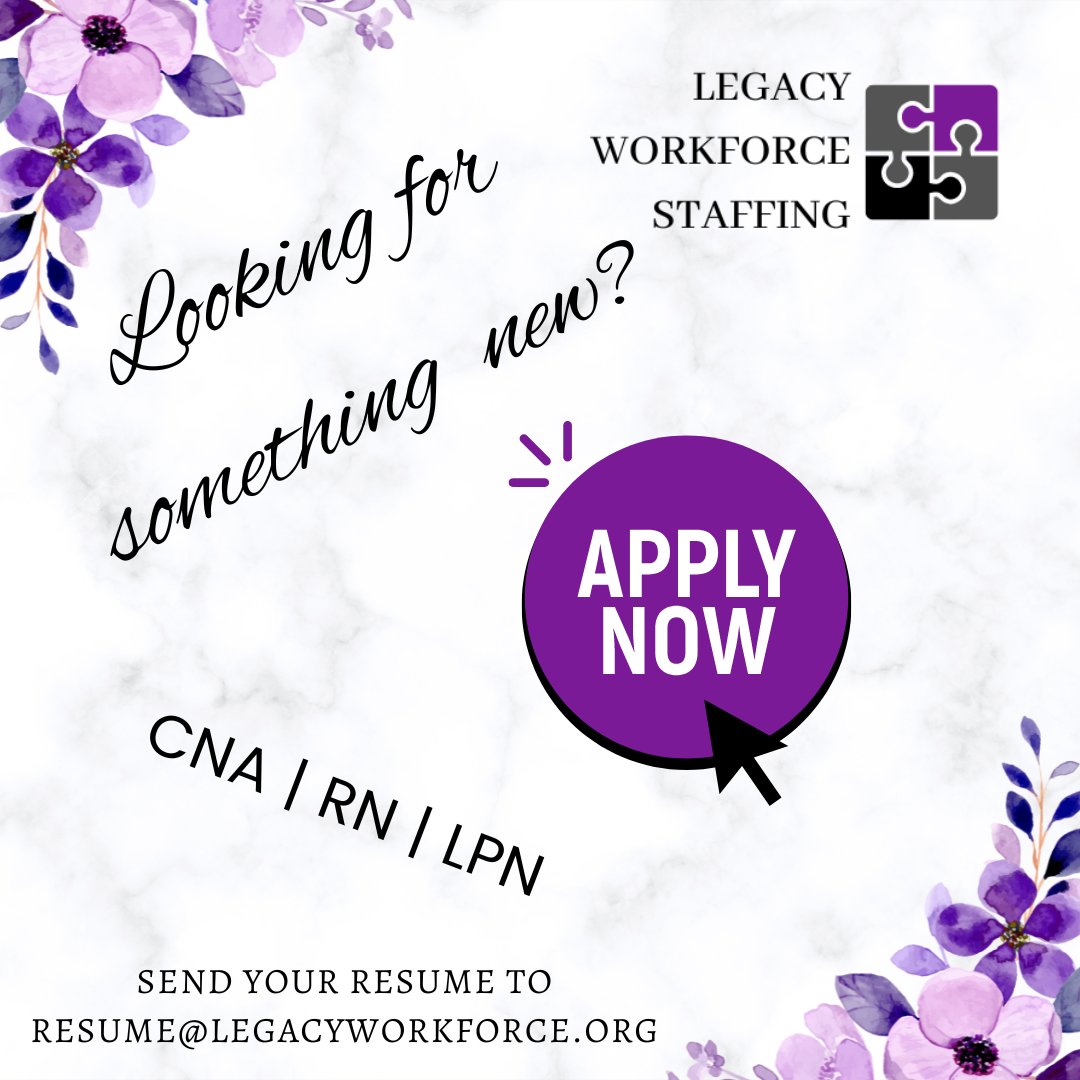 LegacyWorkforce's tweet image. Looking for something new? We are hiring!

#nurselife #healthcare
#careergoals #nowhiring #employment #recruitment