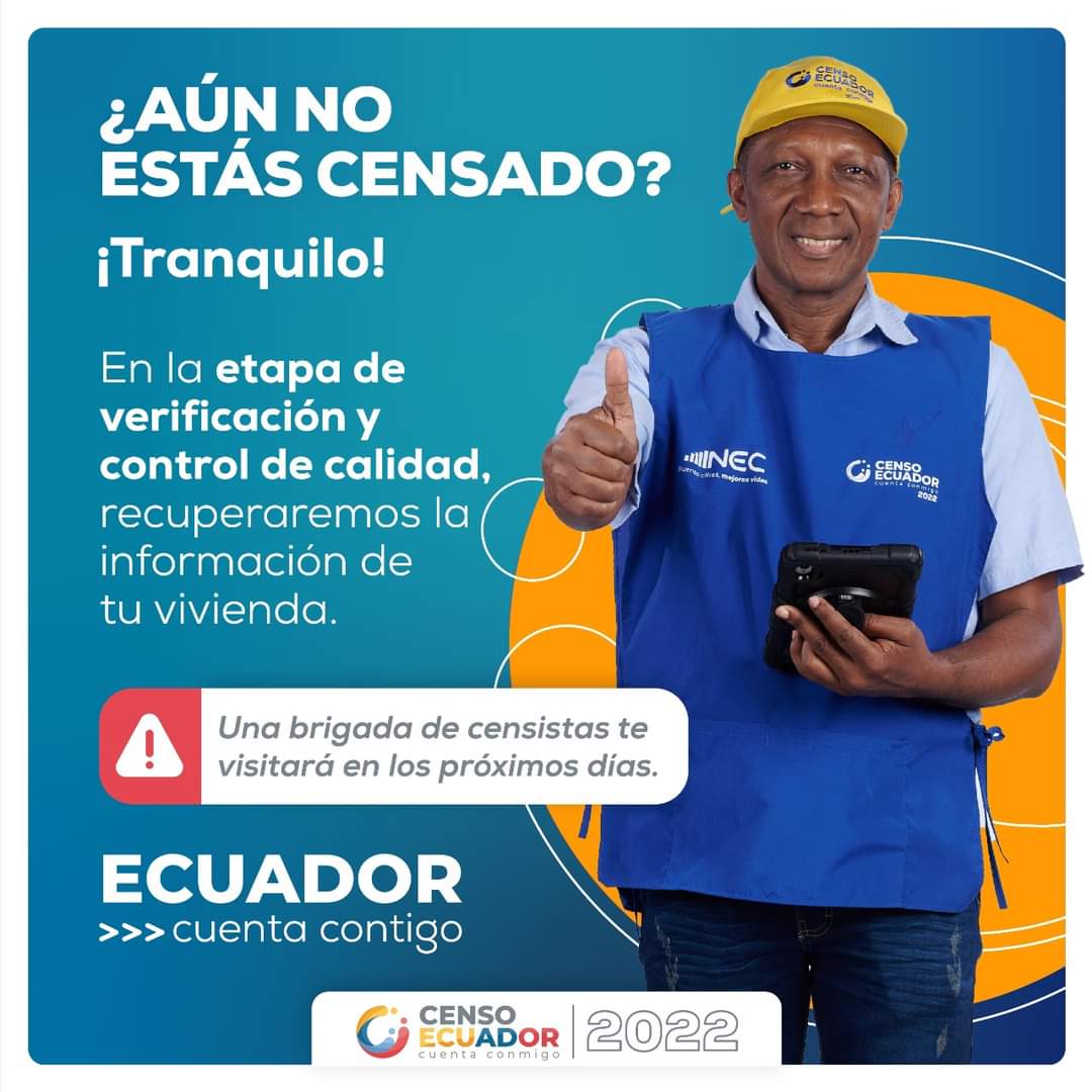 ✅ ¡Arranca la fase de verificación censal y control de calidad! 
En el #CensoEcuador2022 recuperamos la información de 500 mil viviendas 🏠de barrios de:
- Difícil acceso
- Alta Peligrosidad 
- Estratos altos
Ábrele la puerta a nuestros censistas para que nadie quede fuera.