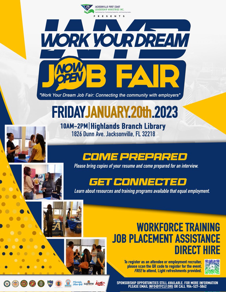 In honor of Rev. Dr. Martin Luther King Jr. 
'Work Your Dream Job Fair Today‼️'
mobilize.us/fclf/event/545…
#Jobs
#JobSeekers 
#JaxJobs 
#Employment 
#Jacksonville 
#Duval