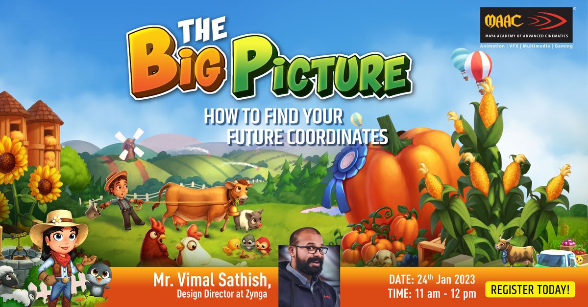 #MAAC presents The Big Picture - How To Find Your Future Coordinates, a #webinar by Mr. Vimal Sathish on #Gaming as a career option. Entries close soon. 
Registration link: bit.ly/the-big-pictur…

#MAACWebinar #MAACIndia #MAACIndiaOfficial #MAACCourses #JoinMAAC
