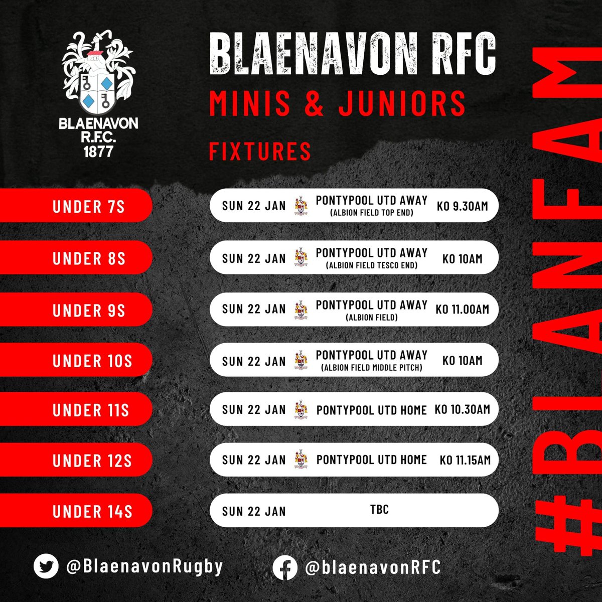 This Sunday's mini and juniors fixtures…. #BlanFam
⚪️⚫️ @U12blanrfc @blaenavonu9