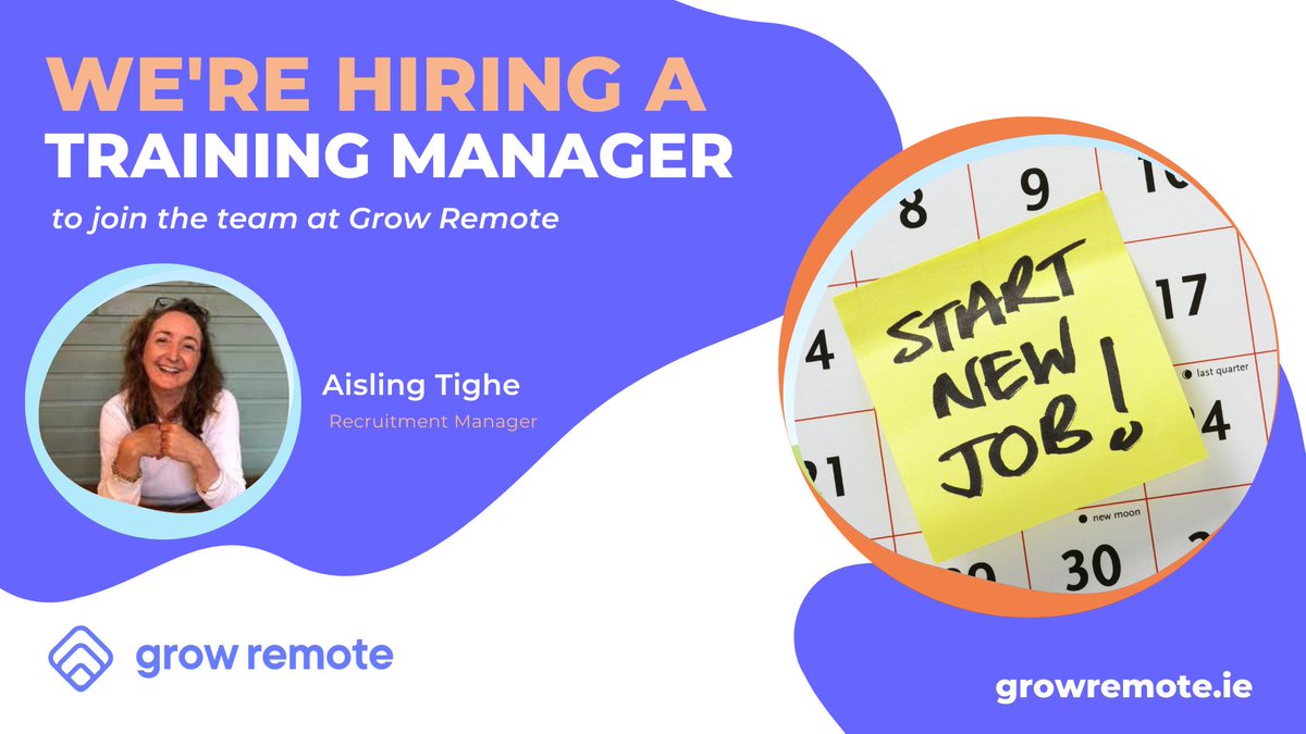 GrowRemoteIrl's tweet photo. We are hiring for a Training Manager 🚀

Do you know someone who would interested in the opportunity to fundamentally change Ireland with us and join our remote team?

Find out more here or reach out to Aisling 
https://t.co/8bedTfyBeA https://t.co/f60lN81nAd